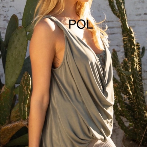 POL Dusty Green Draped With Lace Inset Top - Picture 4 of 4
